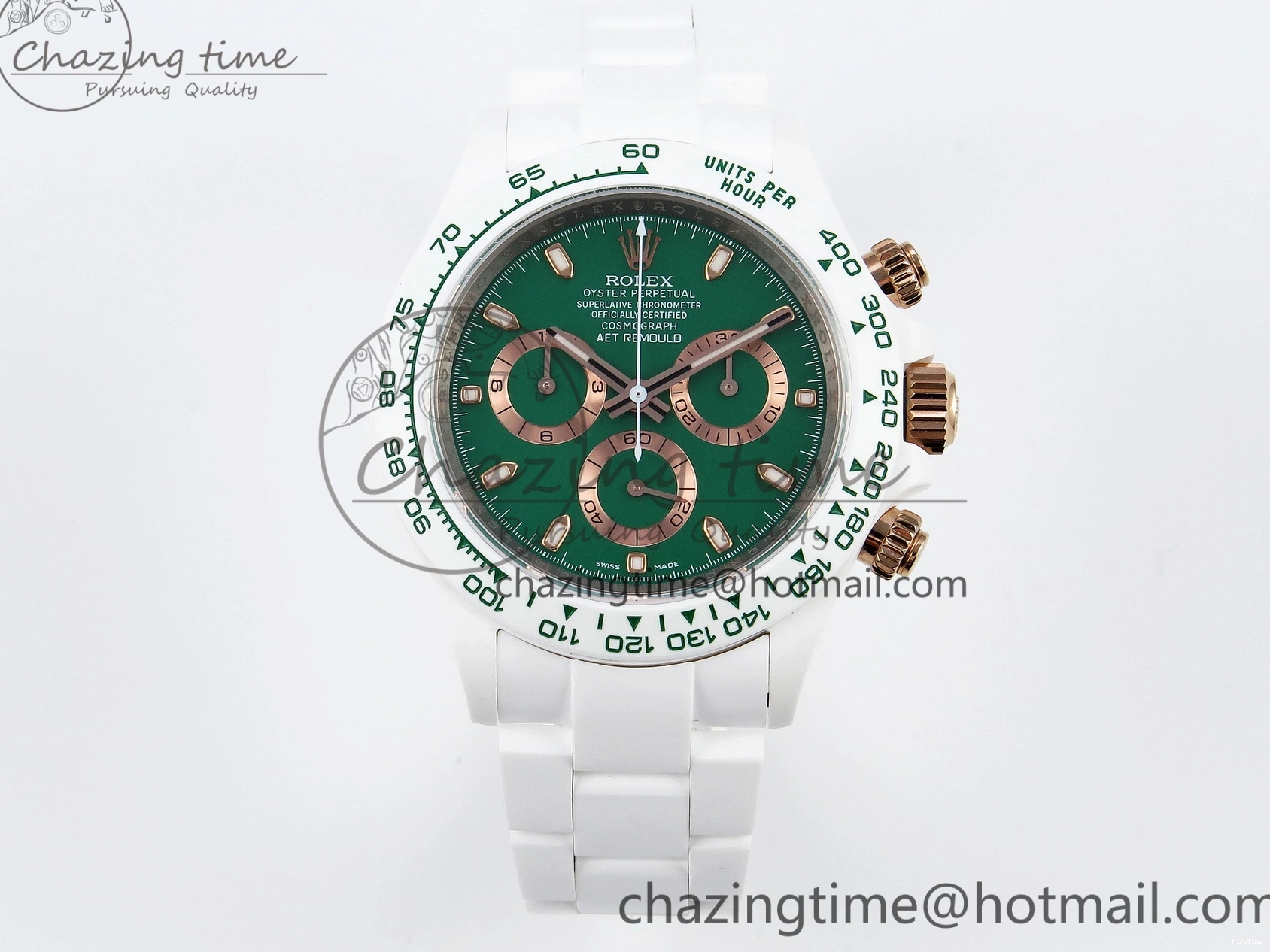 MiroTime 0203 MoistureWicking Daytona AET White Ceramic Case and Bracelet Green Dial SA4130 V 1891